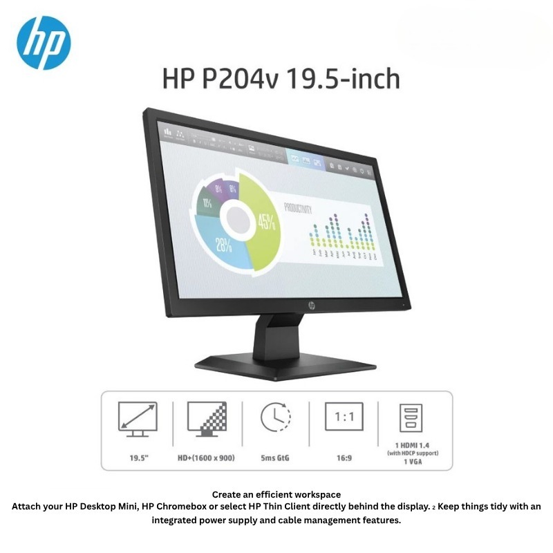 Jual LED Monitor HP P204v 19.5 inch HD+ Monitor TN 20