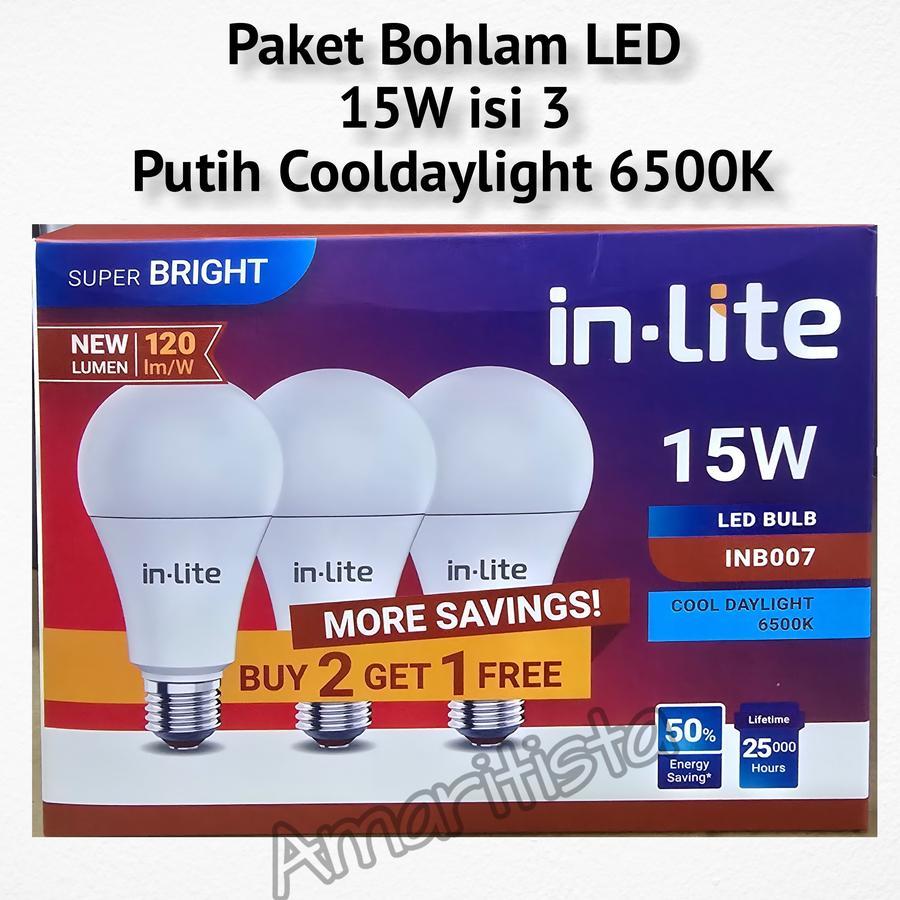 Jual inlite Paket Lampu Bohlam LED Bulb 15W 2+1 Putih Cool Daylight ...
