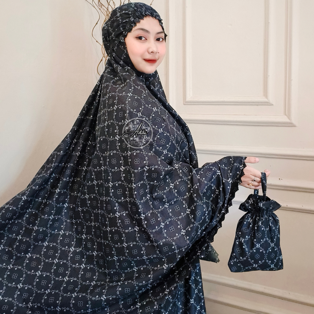 Adiba | Mukena Dewasa Travel Motif Terbaru Resleting Laser Cut Katun Premium