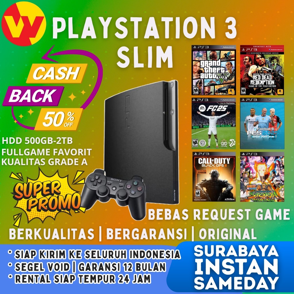 Jual SONY PS3 PlayStation 3 Slim 2TB Fullgame Bisa Request Game Hits ...