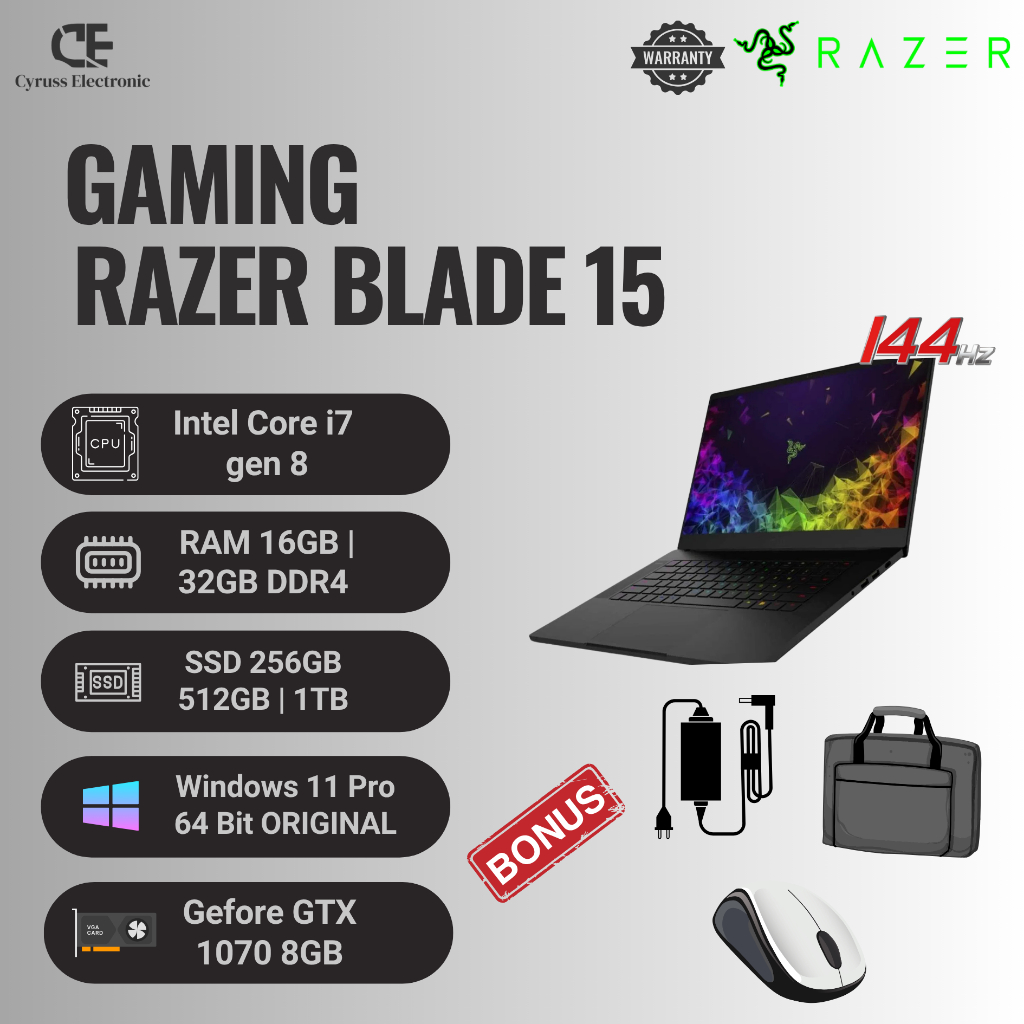 Jual Laptop Gaming Razer Blade 15 Core i7 Gen 8 RAM 32GB SSD 1TB VGA ...