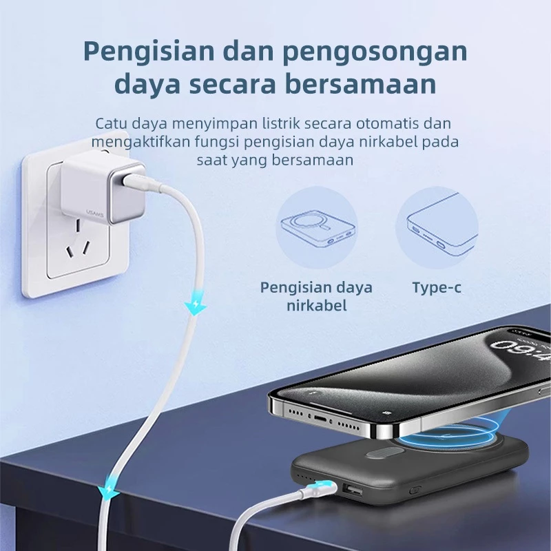 KIVEE Powerbank Magnetic Wireless+Wired 2-Mode Mini Fast Charging PD 20W Tipis Ringan Portabel Asli