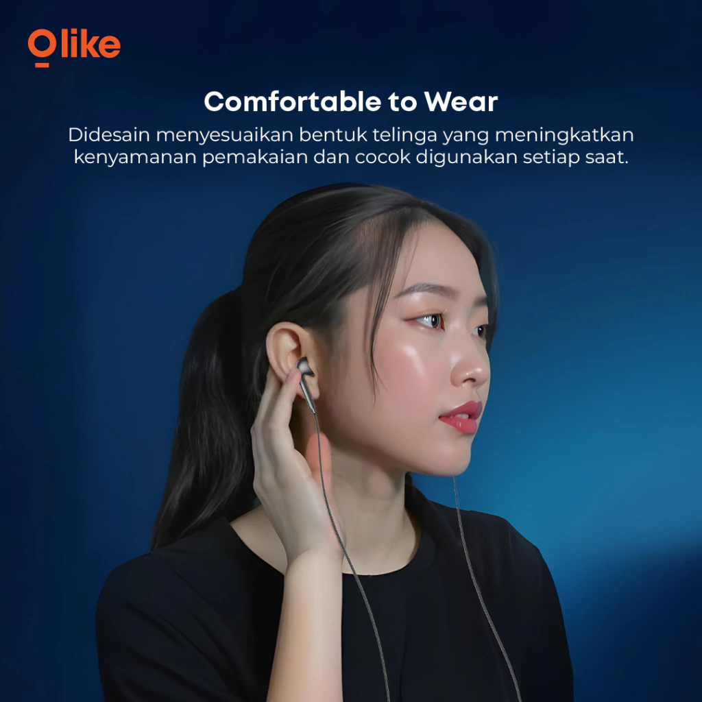 OLIKE Headset Cable E20C Type C 14mm Driver | Wired Earphone Stereo Bass Max Durable TPE Material | Half-Ear Kabel With HD Audio
