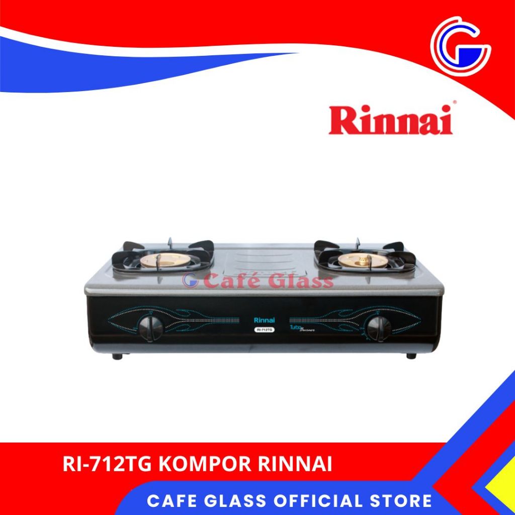 Kompor Gas Rinnai 2 Tungku Stainless Ori - Api Turbo, Hemat Gas 20%, Desain Elegan, Warna Modern (Ri-712Tg)
