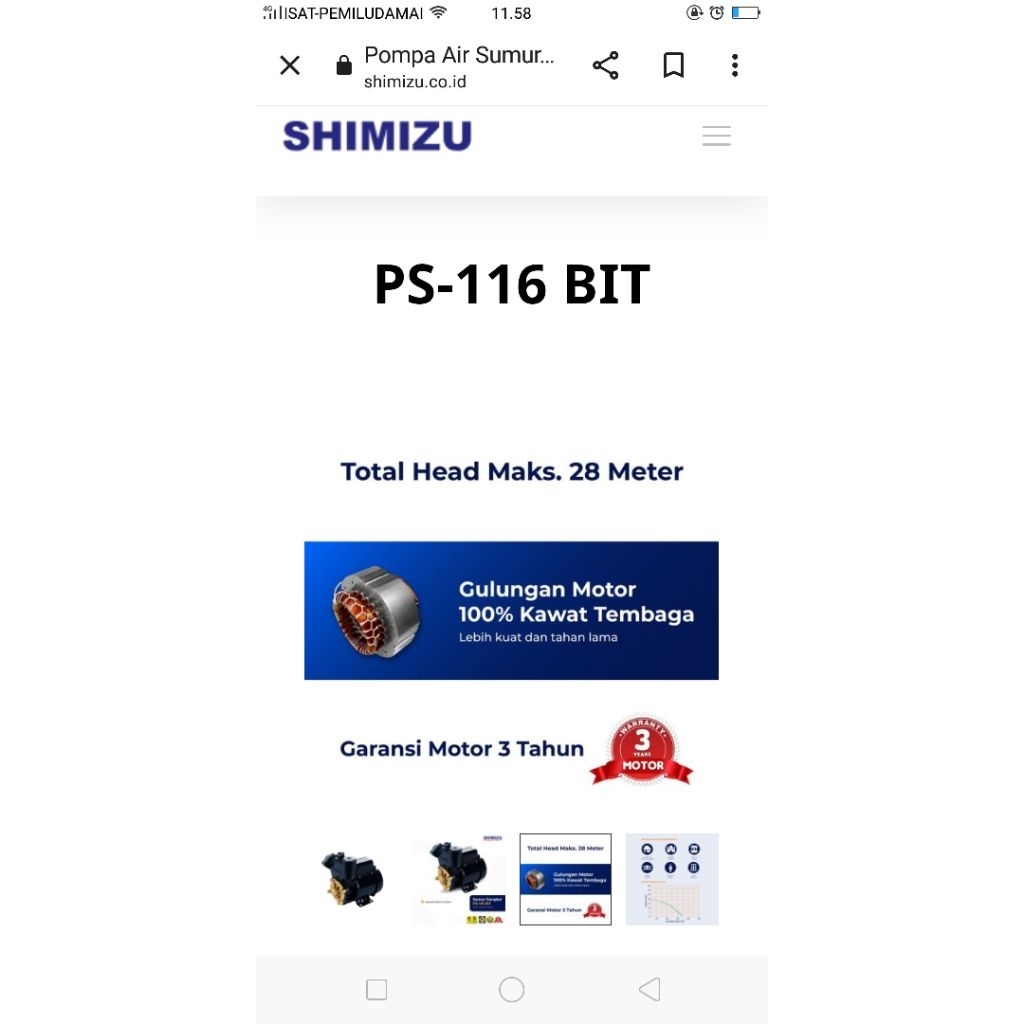 Jual Pompa air Shimizu PS-116 BIT pompa air listrik non otomatis ...