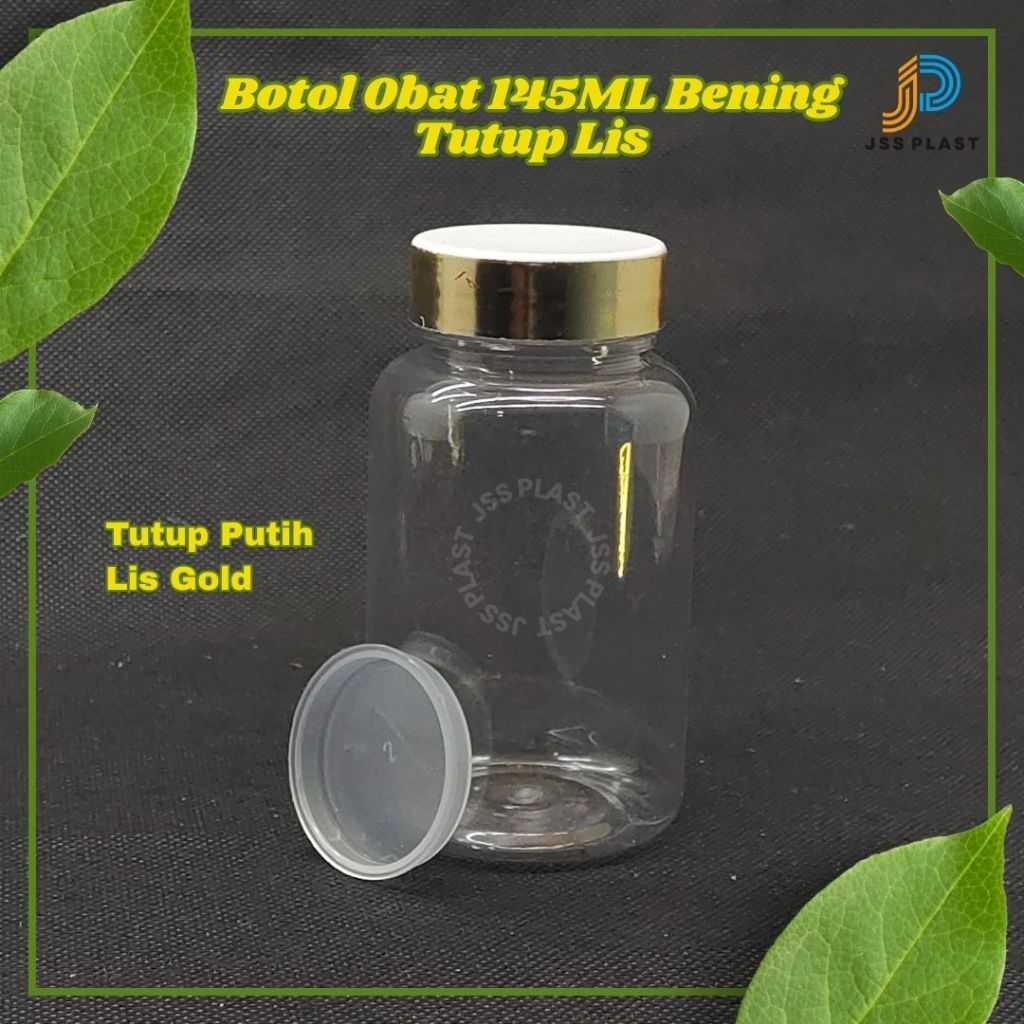 Jual Botol Obat 145ML Bening Tutup Putih list gold isi 100 Kapsul ...