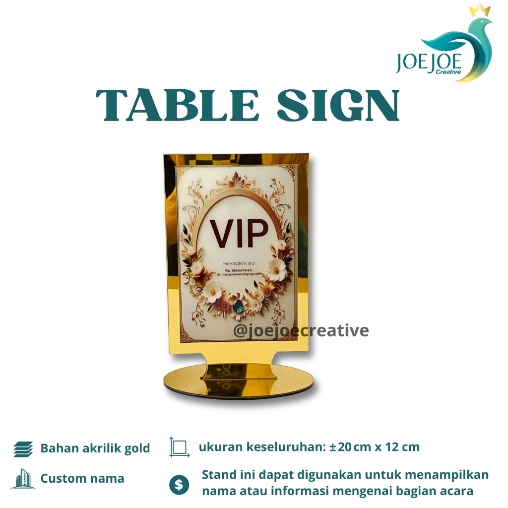 Jual Table Sign Acrylic Gold VIP Custom Name / Table Sign elegant warna ...