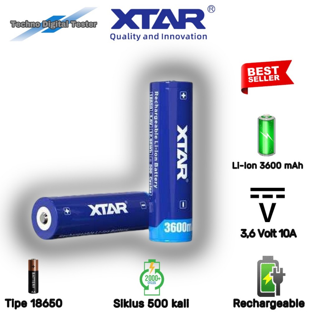 Jual Xtar Baterai Rechargeable 18650 Li-Ion 3600mAh 3.6V 10A 1 PCS ...