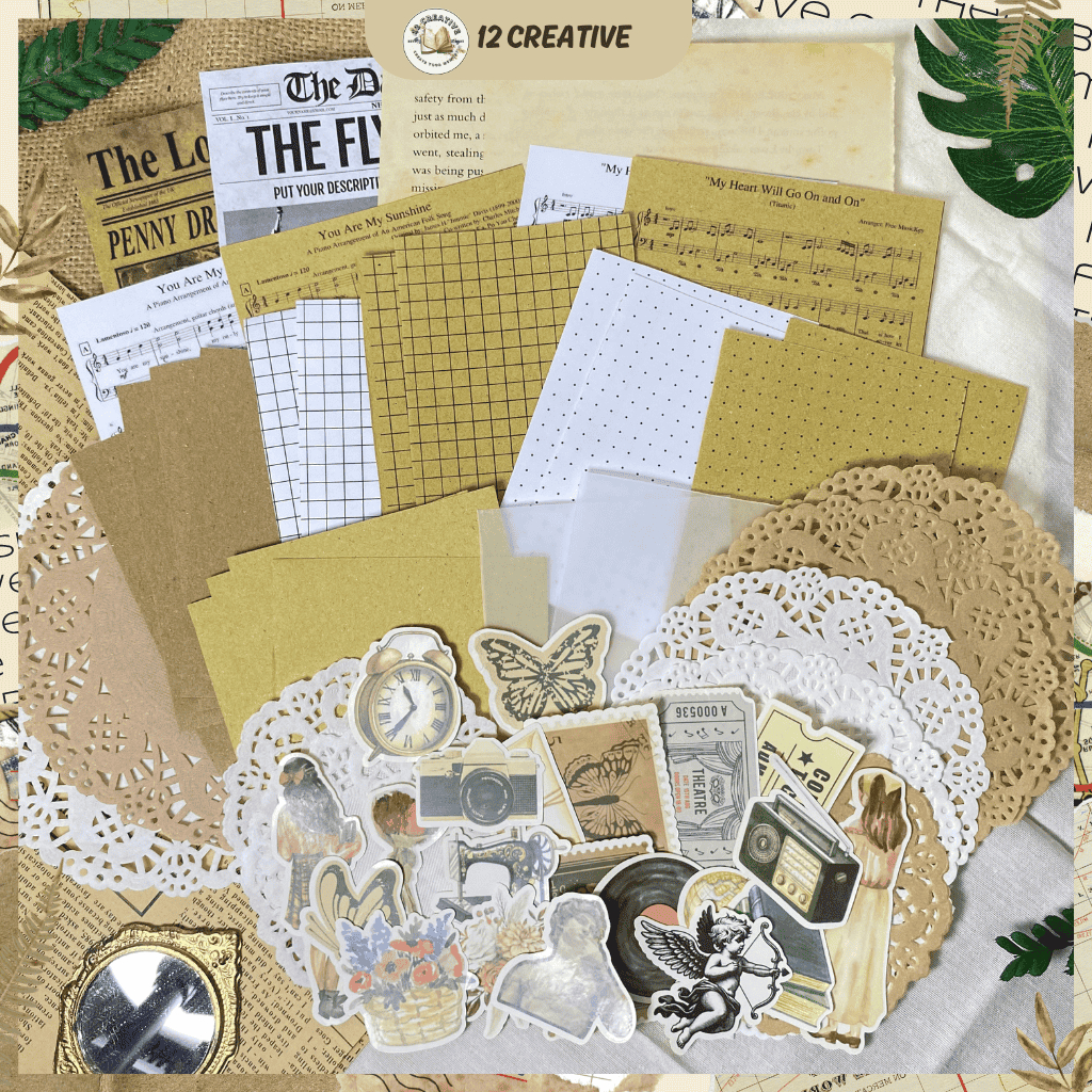 Jual [12 Creative] 59Pcs Journal Kit Scrapbook Vintage Sticker Dekorasi ...