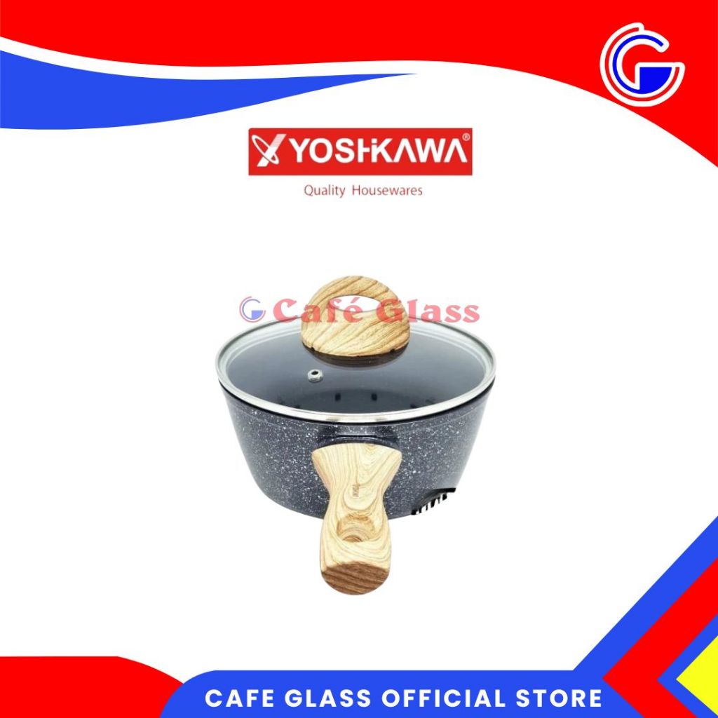 Sauce Pan Marble Tutup Kaca - Wajan Anti Lengket - Wajan Keramik Induksi Yoshikawa 18 - Mj-12-08