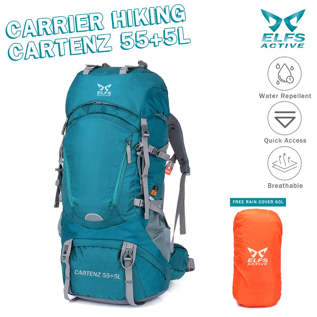 Elfs Active Tas Carrier Hiking CARTENZ 55+5L Ransel Gunung + Raincover