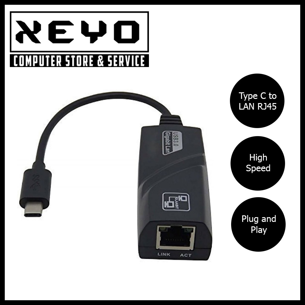 Jual USB Type C To LAN RJ45 Ethernet Adapter Plug and Play Gigabit LAN ...