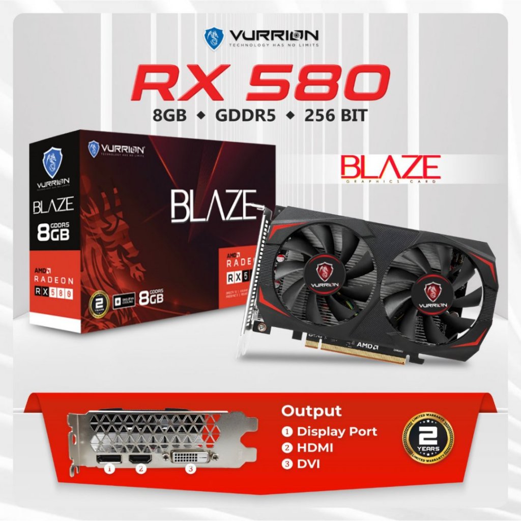 VBESTLIFE Scheda Grafica RX-580, Scheda Video da Gioco per PC Desktop a Basso Rumore da 8 GB GDDR5 256BIT, PCIE 3.0 16X, Doppia Ventola di Raffreddamento, Supporto per DirectX 12