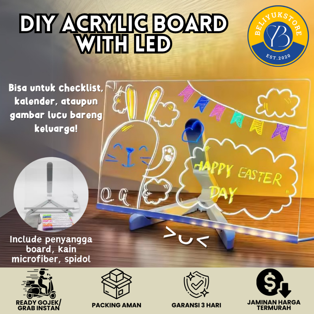 Jual DIY Acrylic Board with LED / Transparent Luminous Acrylic Note ...