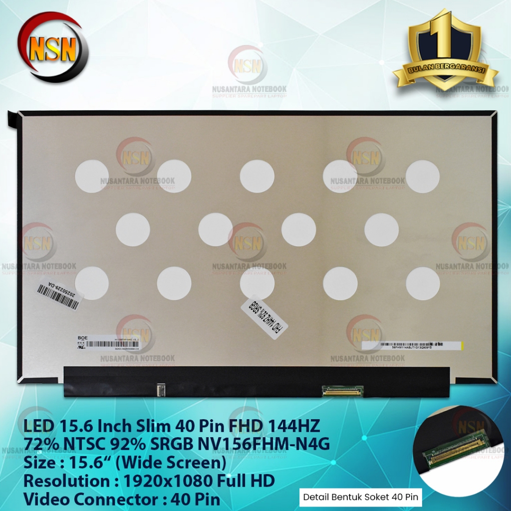 Jual LED 15.6 Inch Slim 40 Pin Full HD 144HZ 72% NTSC 92% SRGB NV156FHM ...