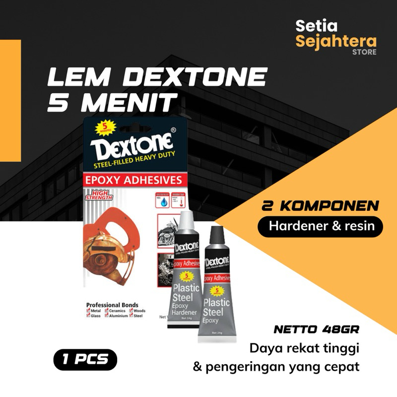 Jual DEXTONE 5 menit Lem Besi Campur Serbaguna Super Kuat 48gr - 1 set ...