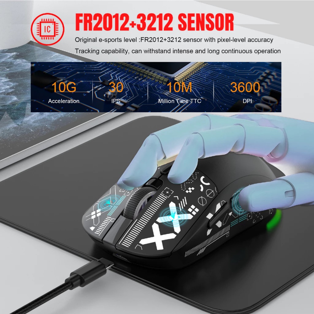 Jual HXSJ T90 Wired + 2.4G + BT5.3 3 Mode Wireless Charging Mouse ...