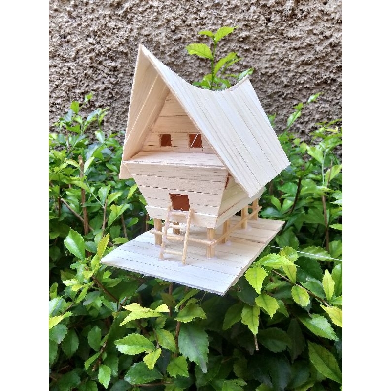 miniatur rumah adat bolon sumatra utara stik eskrim LED