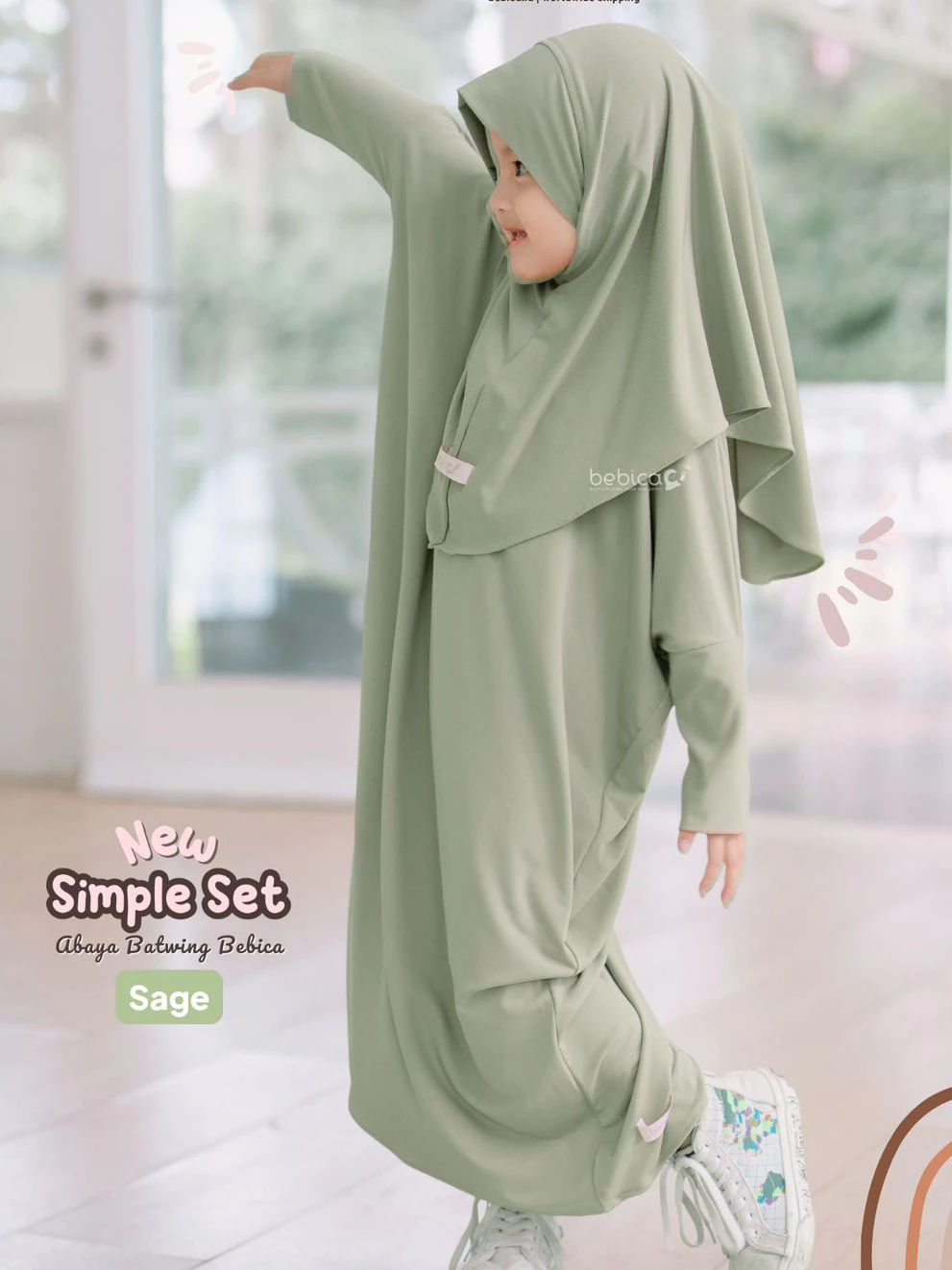 Abaya batwing anak perempuan premium warna putih untuk umroh