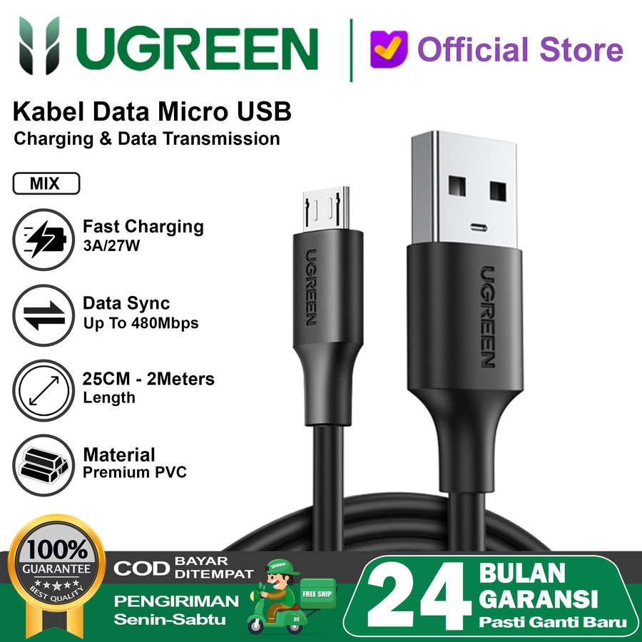 Jual Kabel Data Micro USB 18W UGREEN Fast Charging Premium Braided ...