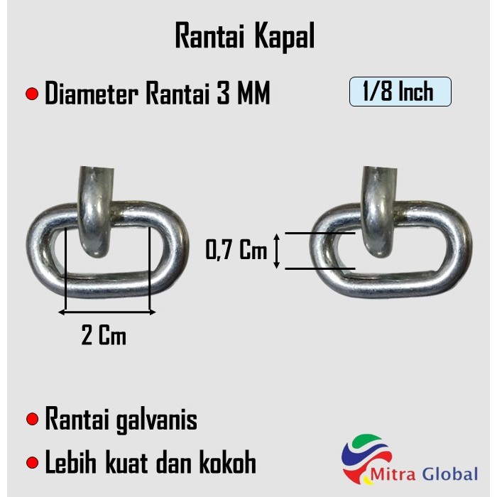 Jual RANTAI GALVANIS (BESI)/GALVANIZED CHAIN 3MM / Rantai Besi Galvanis ...