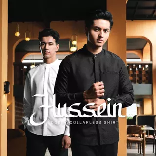 CUTOFF Hussein Dobby Bordir Collarless Shirt Kemeja Koko Pria Motif Lengan Panjang