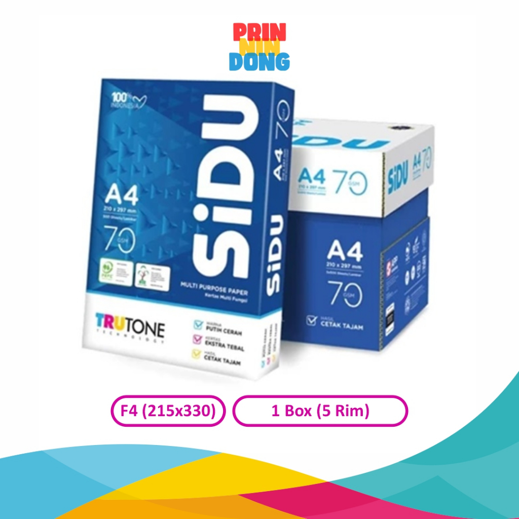 Jual KERTAS HVS SIDU F4 5 RIM 70gsm KERTAS SIDU 70 1 BOX (2500 LEMBAR ...