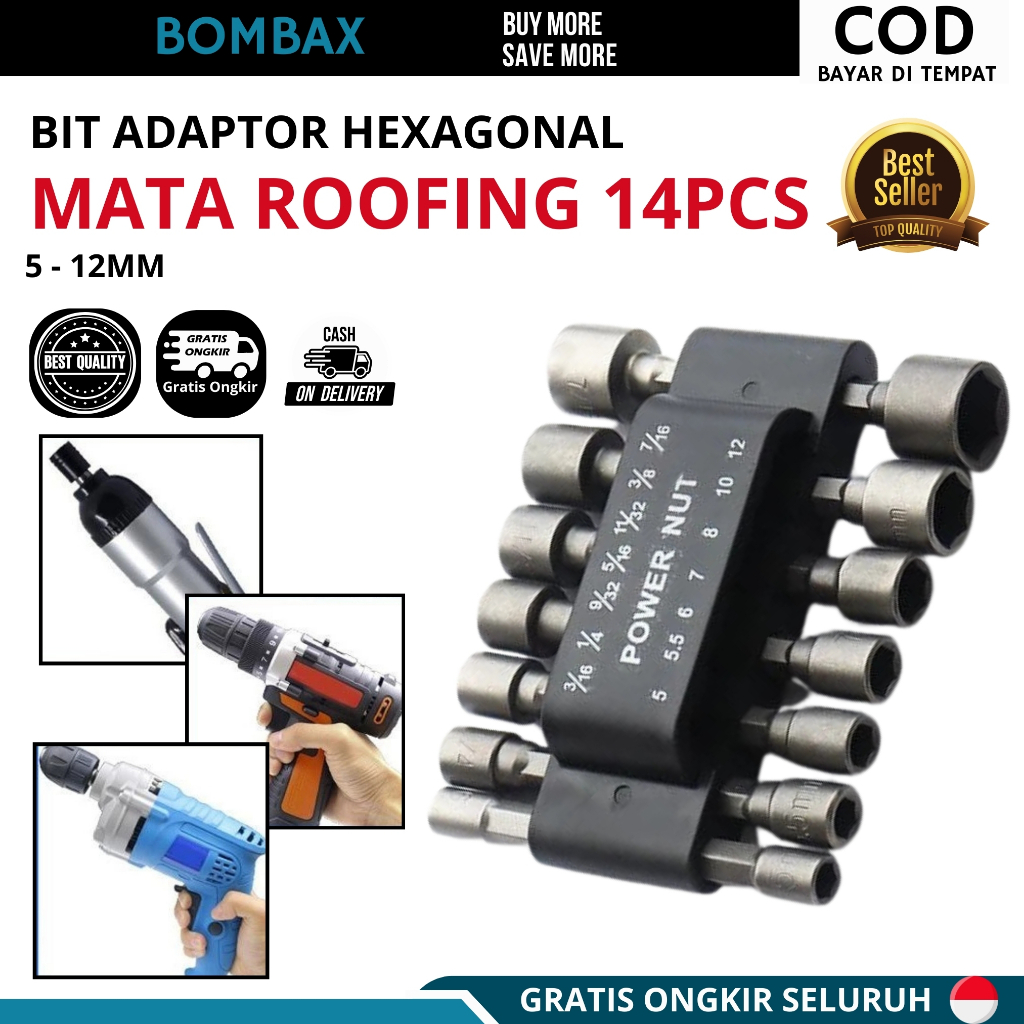 Jual 14 PCS Mata Roofing Magnetic Kunci Mata Sok Baut Roofing Baja ...