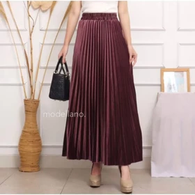 Rok Bludru Rok Velvet Bulu Panjang Plisket Maxi Krrja Polos Lemnut Premium