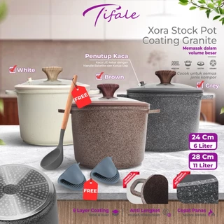 [EXCLUSIVE LAUNCH KAK LILA] Tifale Xora Stock Pot Panci Susu Gentong Besar 24CM 28CM with Glass Lid Anti Lengket