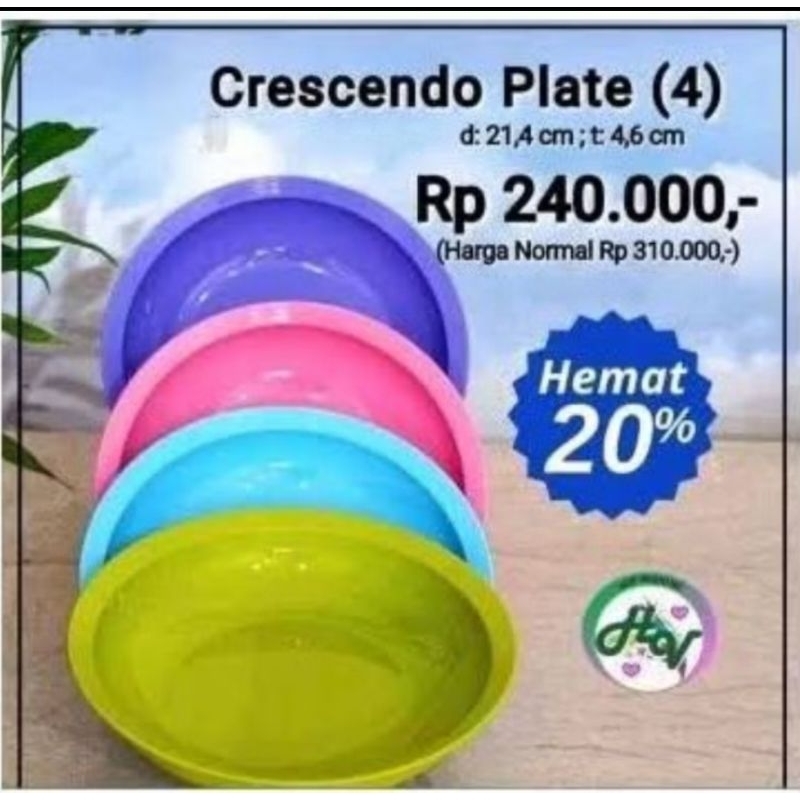 Jual Piring crescendo plate (4) warna warni 700 ml piring tupperware ...