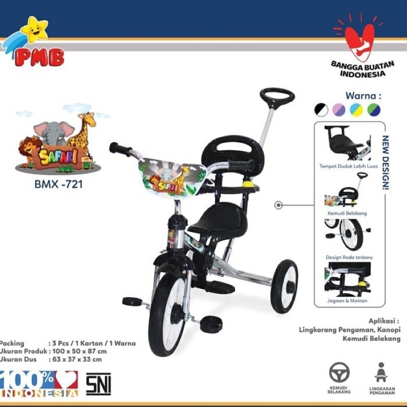 Jual Mainan Anak Sepeda Roda Tiga 3 Safari Sandaran Tricycle BMX PMB ...