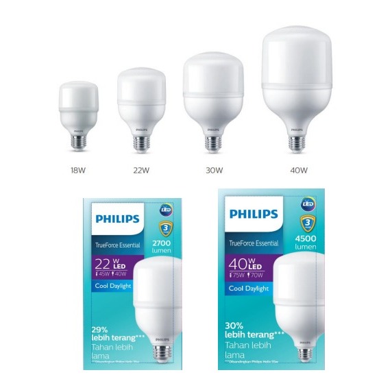 Jual Philips LED Essential TFORCE TrueForce 20W 25W 35W 45W Putih 20 25 ...