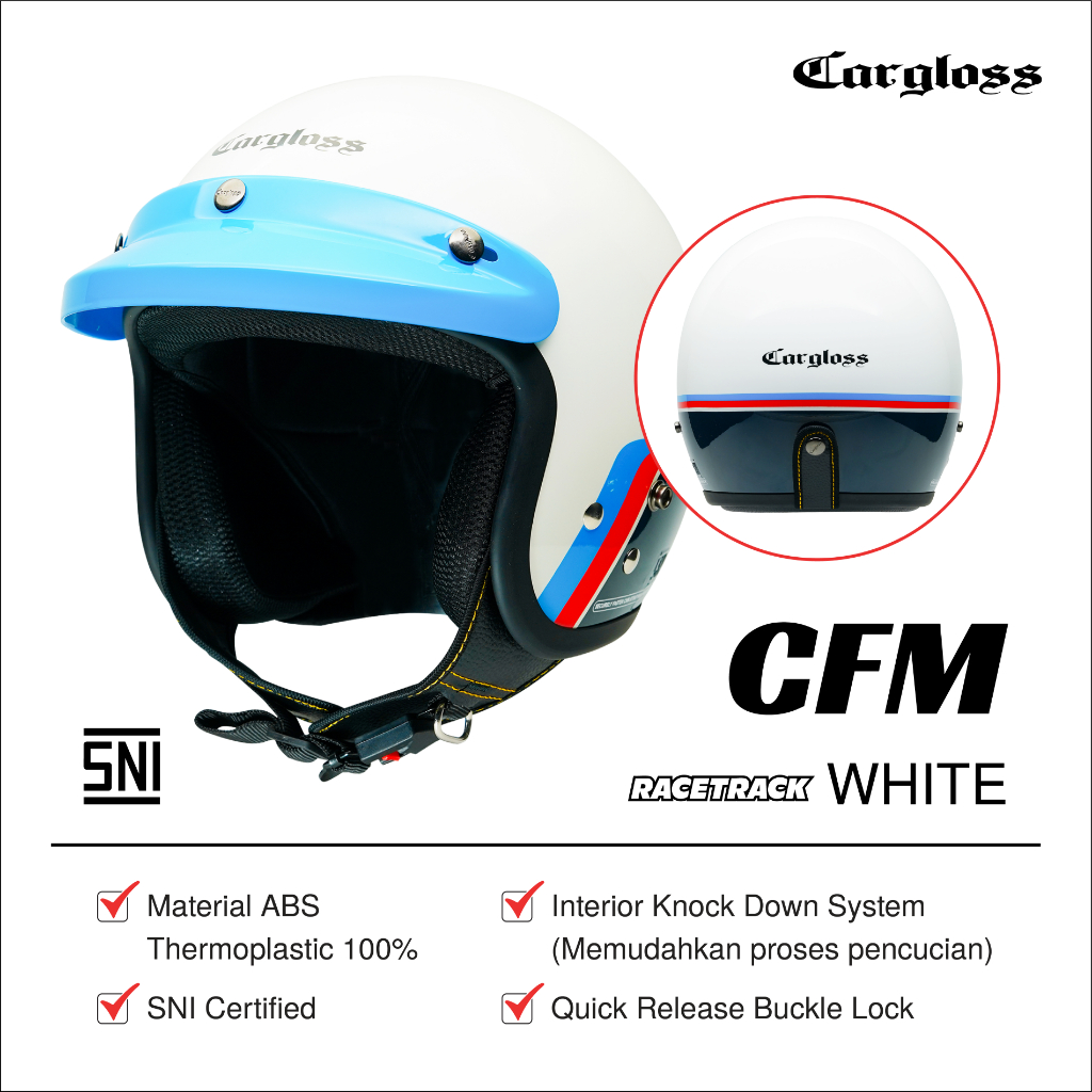 Jual Cargloss CFM Retro Helm Half Face - Race Track White | Shopee ...
