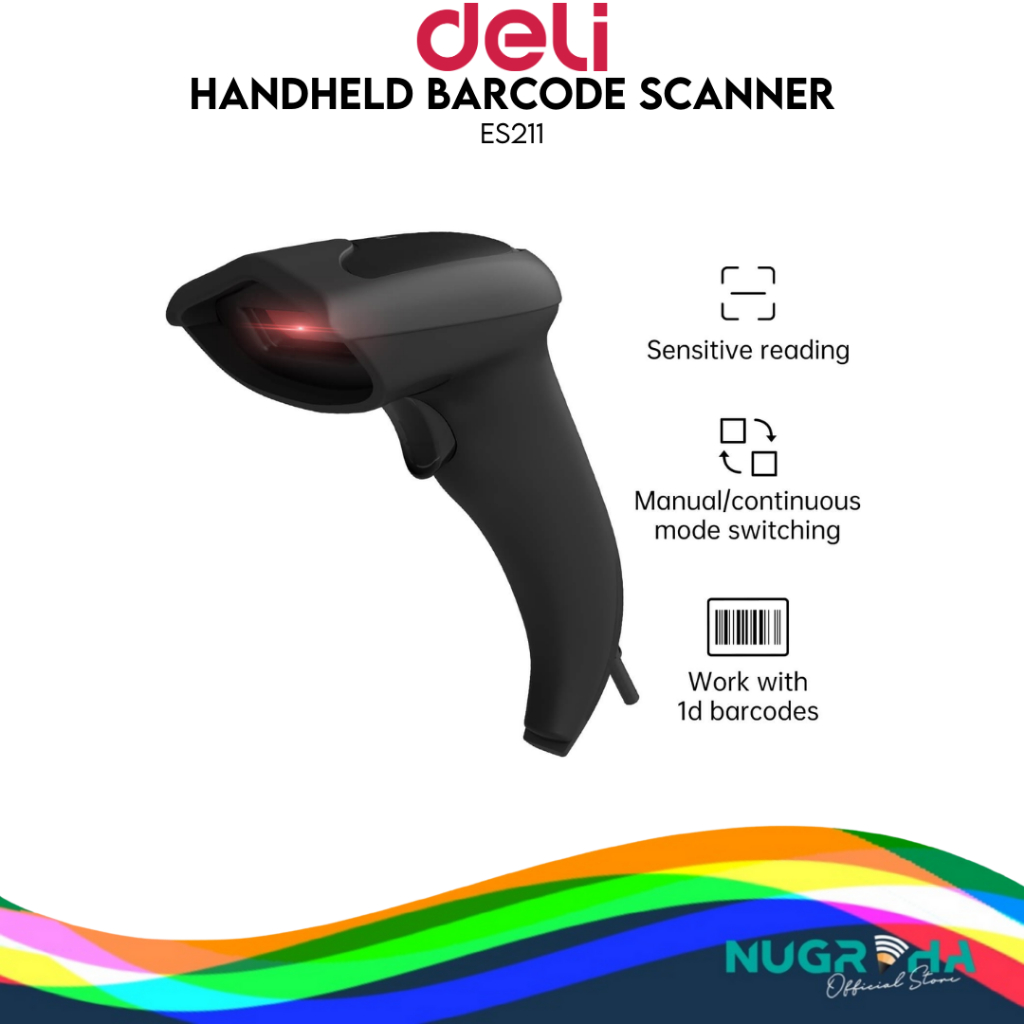 Jual Deli Scanner Barcode Handheld ES211 1D Scanning Laser Garansi ...