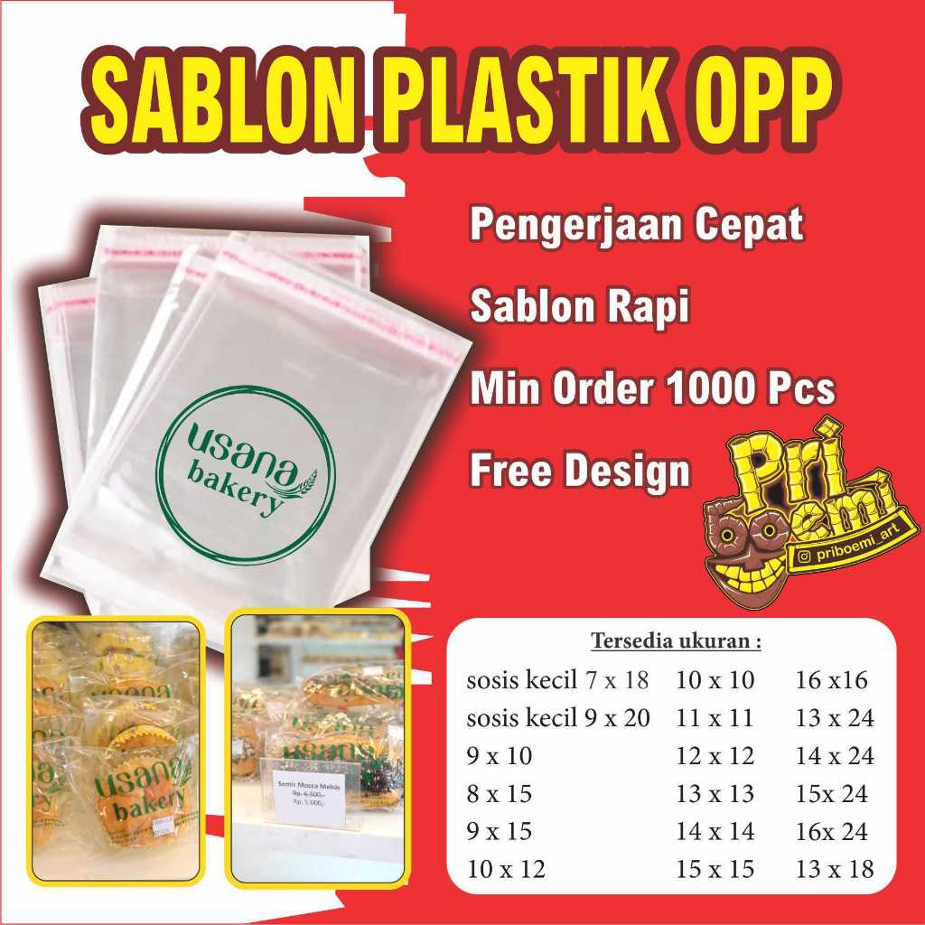 Jual sablon plastik opp ukuran 9 x 10 cm ( include plastik dan sablon ...