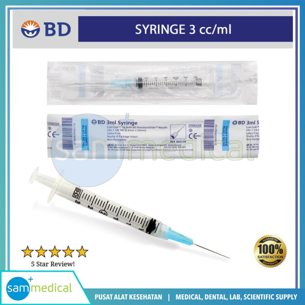 Jual BD Disposable Syringe + Needle 3cc (PER PCS) / Spuit + Jarum 3 ml ...