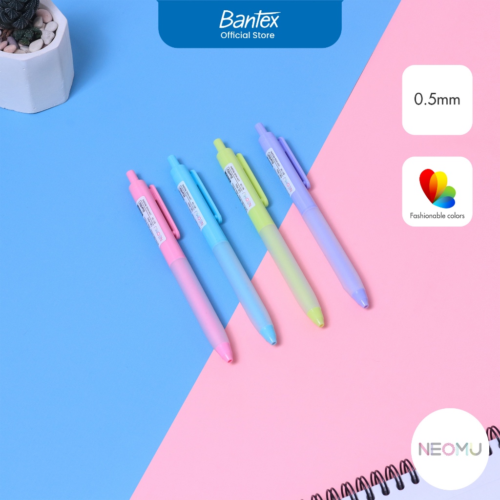 Bantex Gel Pen / Pulpen Pena Tip 0.5 mm Low Noise Pressing Pegangan Nyaman Warna Pastel BG1106 (2)