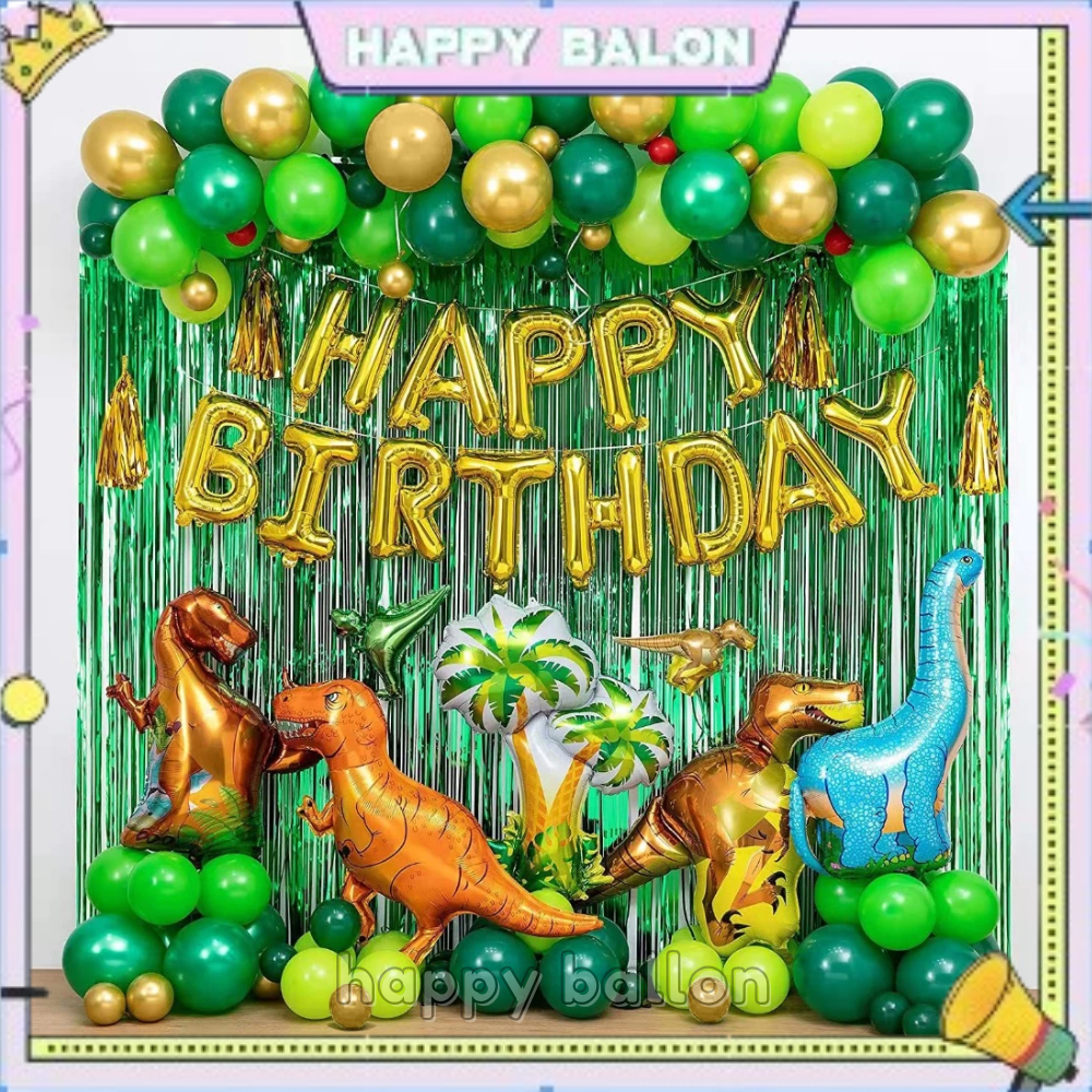 108pcs Set Dekorasi Tema Dinosaurus Balon Paket Dekorasi Hiasan Hewan Dinosaurus Paket Dekorasi Pesta Ulang Tahun