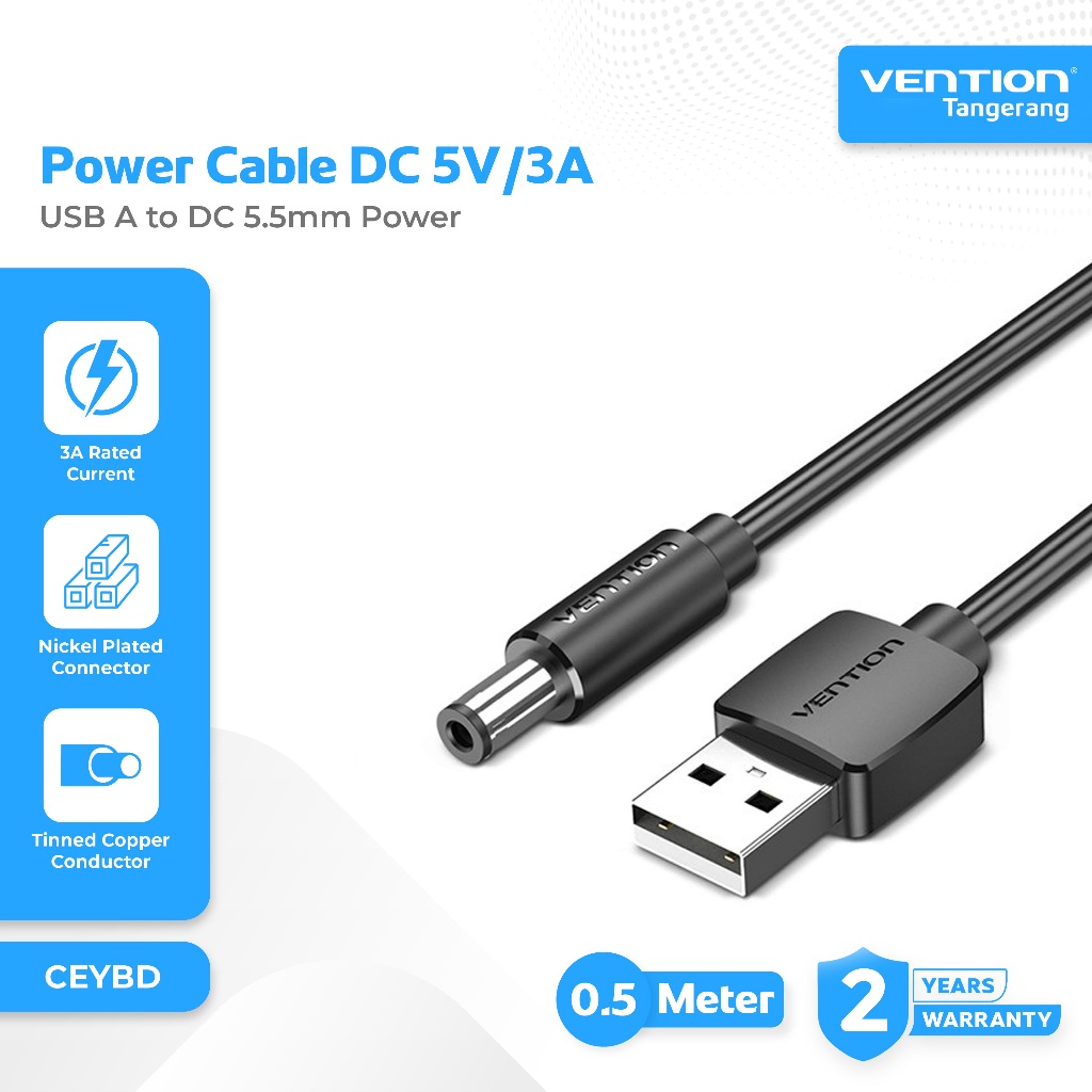 Jual Vention Kabel Power USB A to DC 5.5mm Power DC Power Cord 0.5 ...
