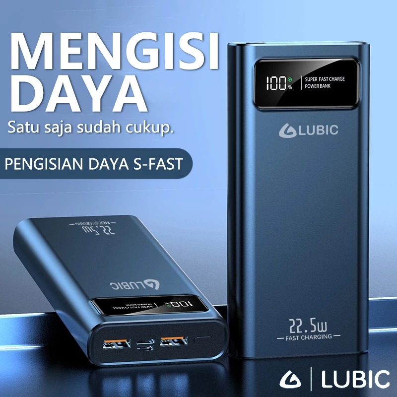 LUBIC Powerbank 20000Mah 22.5W Fast Charging Dual USB Type C Micro LED Display Bank daya