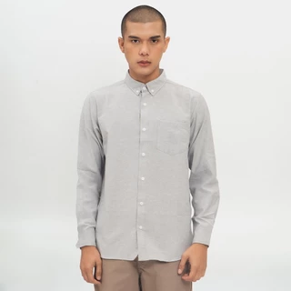 M231 Kemeja Pria Basic Polos Oxford Panjang Abu 1456B