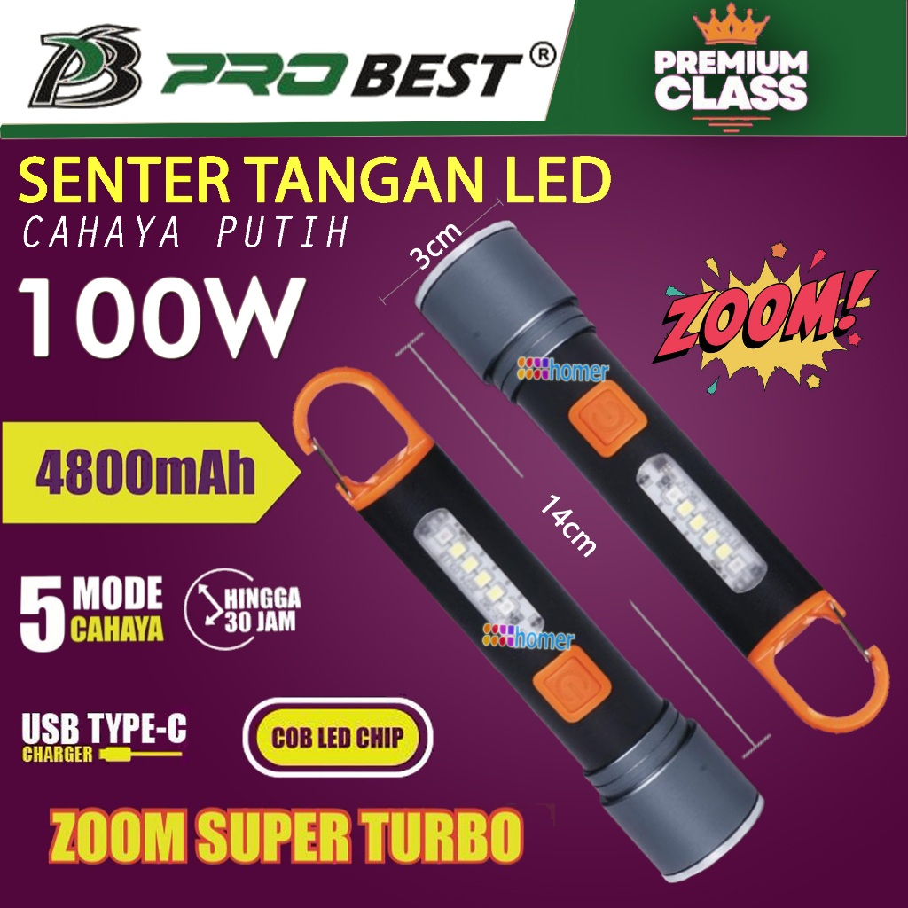 Jual PROBEST Senter Tangan COB LED RGB Zoom In & Out PREMIUM Flashlight ...