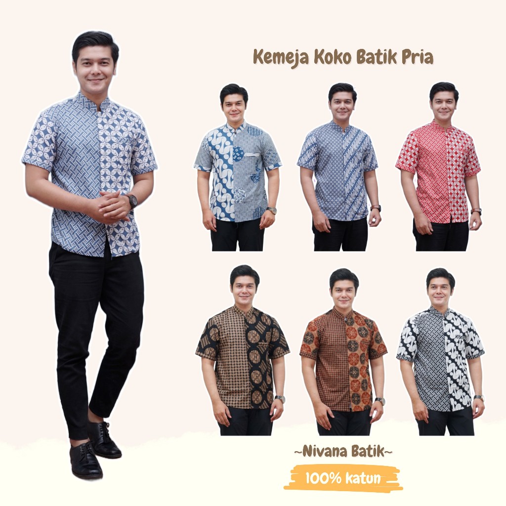 Batik Pria Kemeja Koko Kombinasi Lengan Pendek