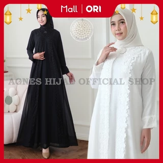 Agnes Hijab - Gamis Putih Baju Muslim Wanita Simple Polos Elegan Abaya Lebaran Haji Umroh Terbaru