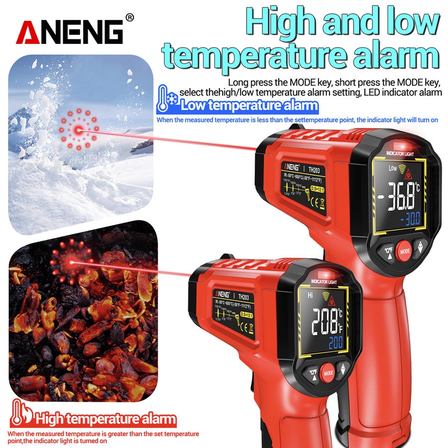Jual Aneng TH203 Digital Infrared Laser Thermometer -50-600C Termometro ...