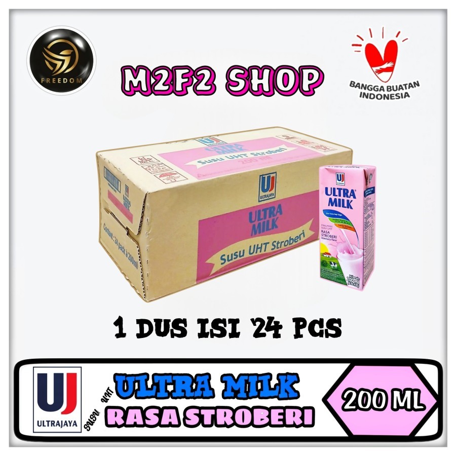 Jual Susu Ultra Milk Rasa Stroberi Kotak UHT | Strawberry - 200 ml ...