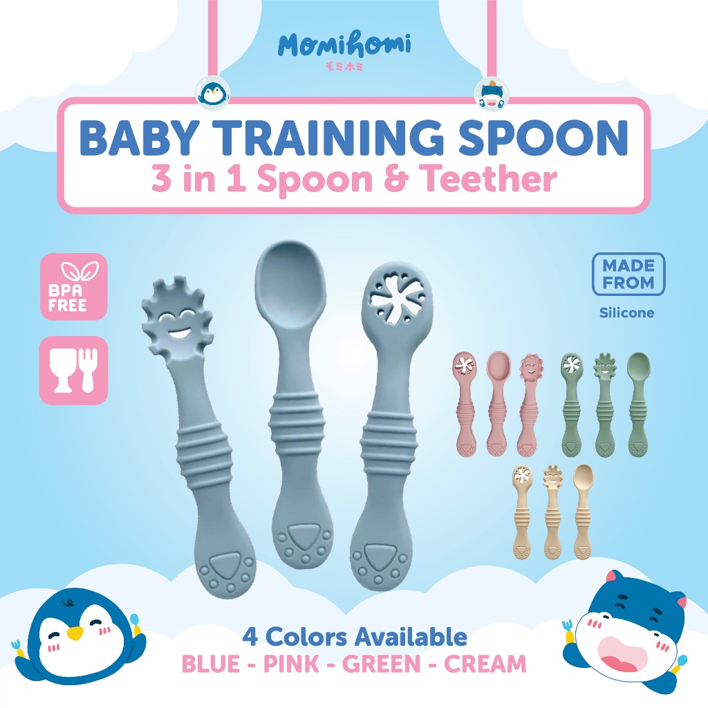 Jual {SILIKON ANTIBACTERIAL} Momi Homi Training Spoon 3044 3018 Sendok ...