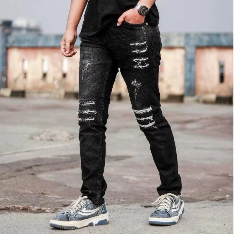 Bayar Ditempat Celana Jeans Ripped Pria Distro Premium Pcso-288 Destory™  Salvage celana panjang pria sobek Denim Terbaru