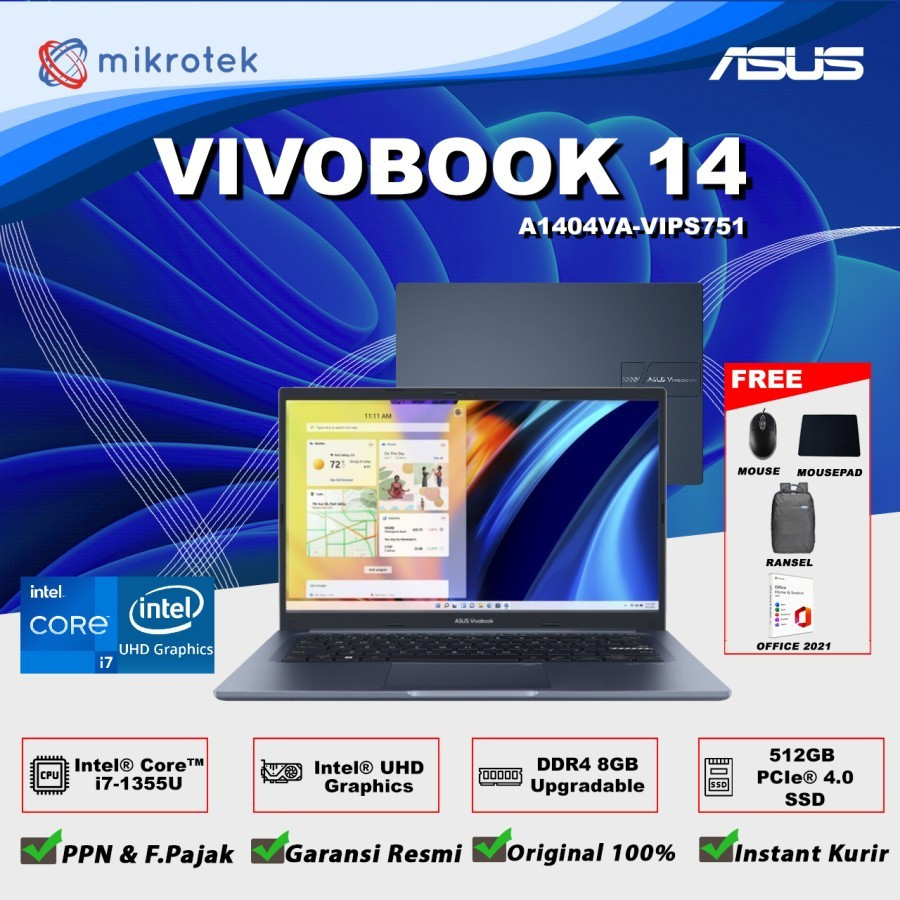 Jual Asus Vivobook 14 i7 1355U 8GB 512 SSD 14` W11 OHS + 365 A1404VA ...